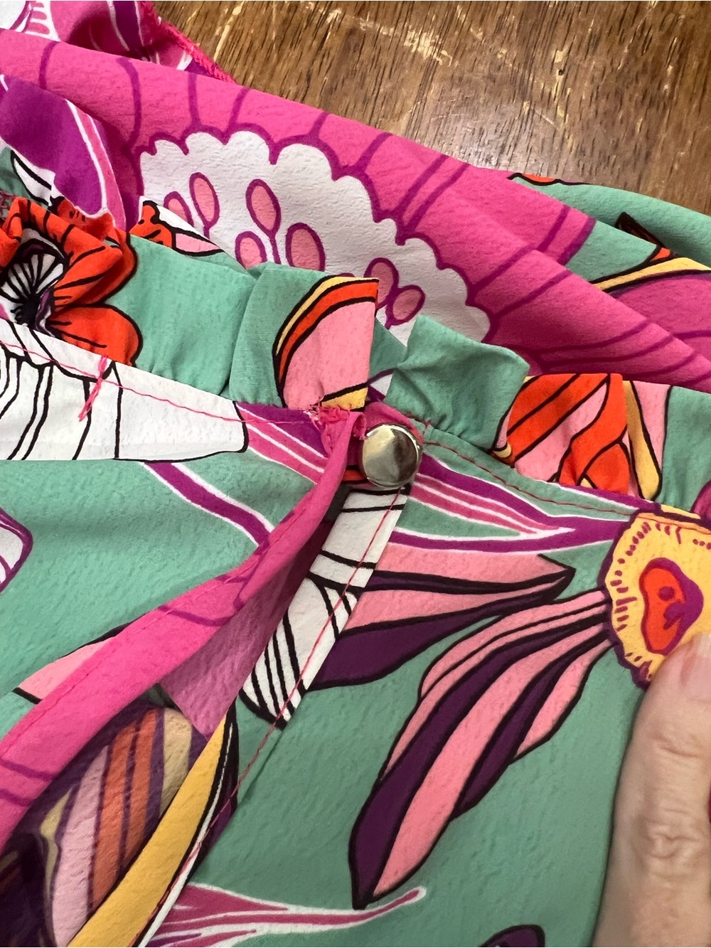 Lovely Melody Teal Floral Ruffle Sleeve Blouse with Pink Accents - Picture 5 of 8